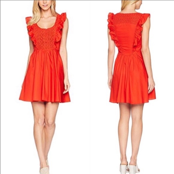 Free People Red Crochet Lace Bib Babydoll Dress - Picture 3 of 10